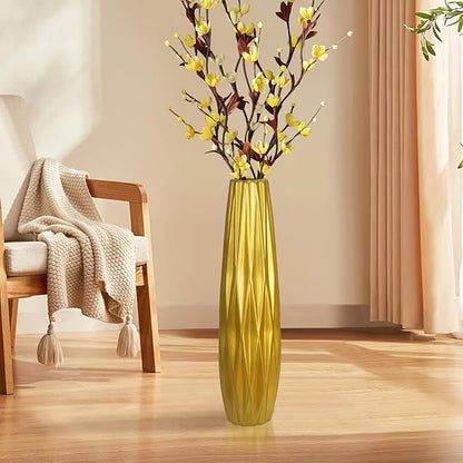 Gold Ceramic Tall Floor Vase,17.7 Inch Large Modern Flower Vases for Home Décor,Wicker Big Floor Vases Decorations for Farmhouse, Living Room,Bedroom,Standing Plastic Vase Decorative Tall