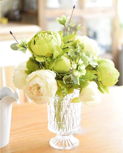 FiveSeasonStuff Mixed Cream Beige and Moss Green Vintage Artificial Silk Flower Peonies 2 Bouquets Floral