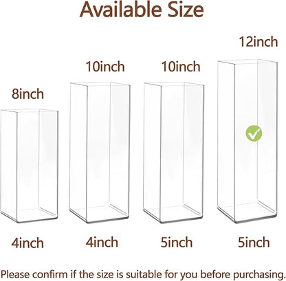 Acrylic Square Flower Vase, Non-breakable Vase, 5" x 5" x 12" Tall Clear Vases for Flower, Large Cube Floral Plant Container, Planter Terrarium for Wedding Party Event, Home Office Decor