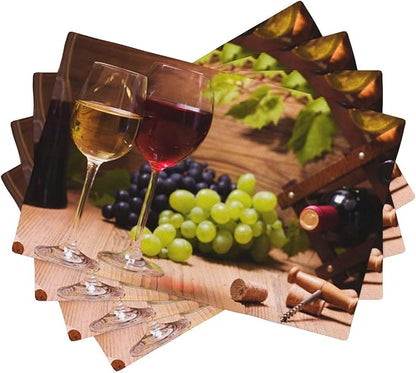 Wine Linen Placemats Set of 4 Red and White Wine Retro Country Placemat Indoor Outdoor Party Home Desktop Kitchen Dining Room Decoration 12x18 Inch