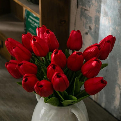 20pcs Red Artificial Tulip Flowers, Silk Fake Flowers 13" for Mother's Day, Easter, Valentine’s Day Gifts in Bulk, Home, Kitchen, Wedding Decorations