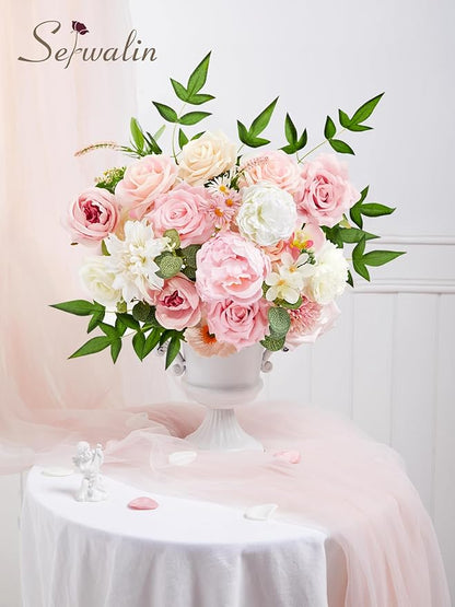 Serwalin Artificial Flowers Pink Peonies Flowers Fake Wedding Flowers Cake Flower Box Set for DIY Wedding Bouquets Bridal Shower Centerpieces Floral Arrangements Party Decor