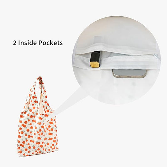 Canvas Tote Bag, Large Capacity Shoulder Bag with Inner Pockets, Foldable Shopping Bag