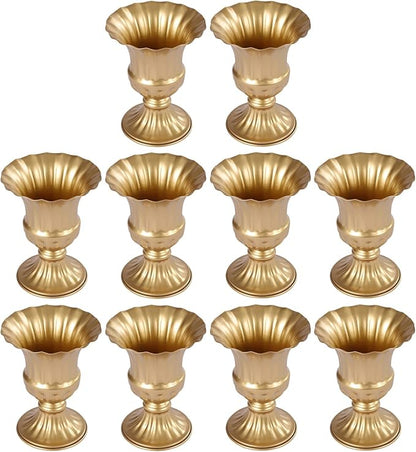10PCS Gold Wedding Flower Vases, 6.3''h Trumpet Floral Display Holders, Table Centerpieces Decors, Metal Plant Urn Vases, Ready to Use for Garden Wedding Bedroom Living Room Office