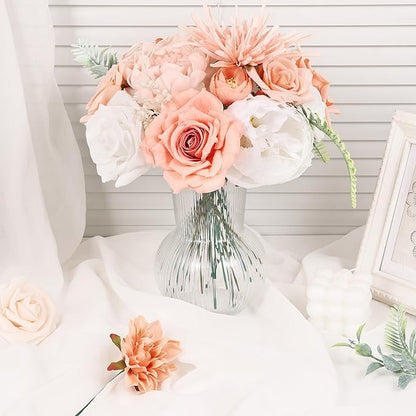 Artificial Flowers Combo Box Set Artificial Bouquets Wedding Flowers for Centerpieces Faux Flowers with Stems Peach Roses Artificial Flowers for Decor