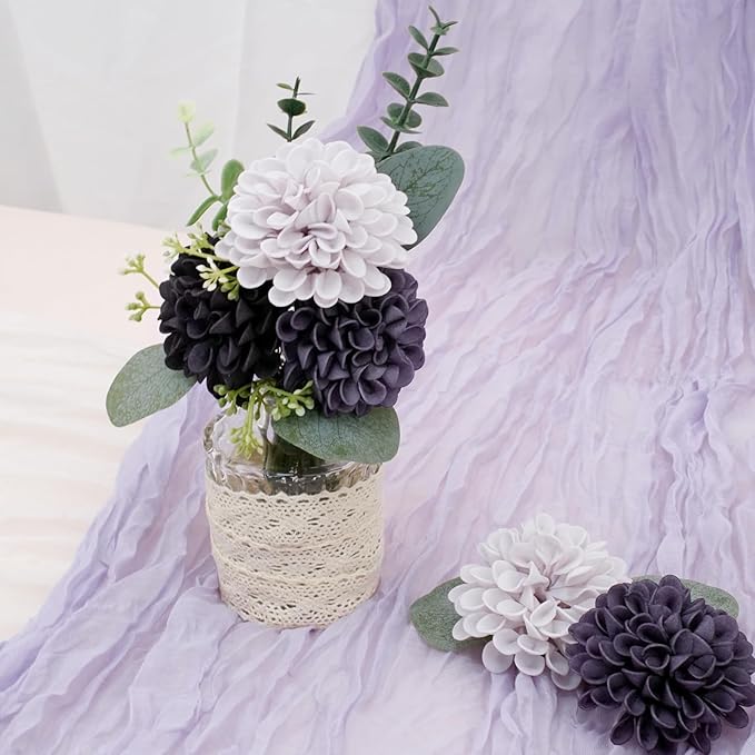 Artificial Flowers, 100pcs Realistic Artificial Rose for DIY Wedding Bouquets Centerpieces Arrangements, Gradient Violet Shades Dahlia Flowers with Stem for Bridal Shower Party Home Decorations