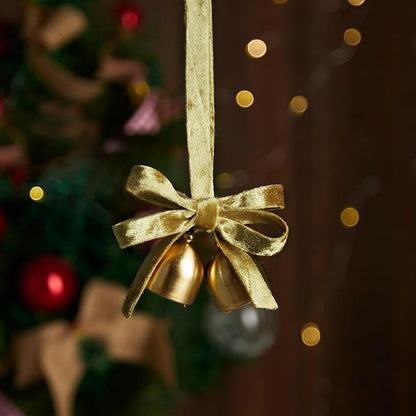 Gold Velvet Ribbon Double-Sided Handmade Glossy Fabric Trim Wooden Spool Thin Ribbons for Christmas Tree Gift Wrapping Crafts Wedding Flower Bouquet 3/8 inch x 5YD 3 Rolls