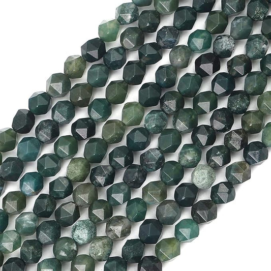 Faceted Natural Moss Agate Stone Round Beads 10mm 36cm/Strand for Jewelry Making