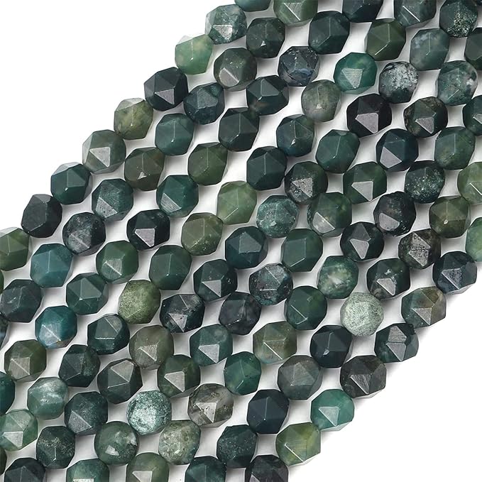 Faceted Natural Moss Agate Stone Round Beads 8mm 36cm/Strand for Jewelry Making