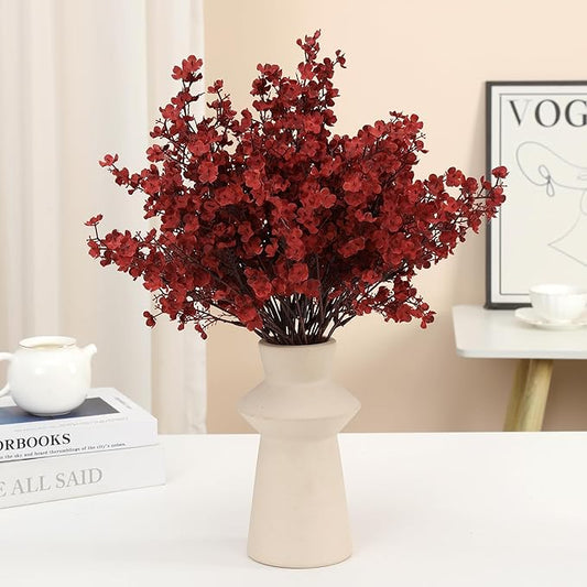 6PCS Artificial Baby Breath Flowers Fake Silk Real Touch DIY Floral Bouquets Decor Wedding Party Decoration Arrangements(Wine Red)