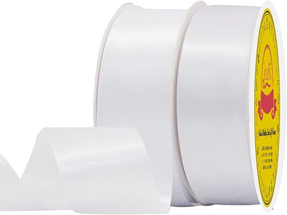 100 Yards White Satin Ribbon Polyester Ribbon for Gift Wrapping Very Suitable for Weddings Party Hair Bow Invitation Decorations and More（1-1/2 inch X 50Yards X 2 Roll）