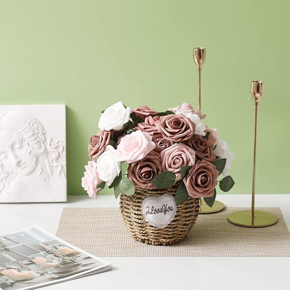 DerBlue 60pcs Artificial Roses Flowers Real Looking Fake Roses Artificial Foam Roses Decoration DIY for Wedding,Arrangements Party Home Decorations (Shades of Dusty, 60pcs Regular 3")