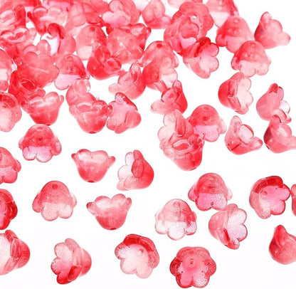 PATIKIL Glass Trumpet Flower Beads, 200 Pcs Gradient Flower Bead Charm for Jewelry Making DIY Craft, Bracelets, Earrings, Necklaces Decorations, Red