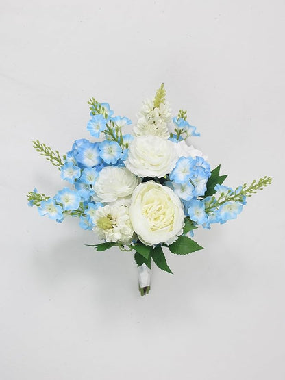 Rinlong 1Pc Baby Blue Bridesmaids Bridal Bouquet Artificial Delphinium Wedding Bouquets for Bride Bridesmaid Silk Bouquet for Wedding Prom