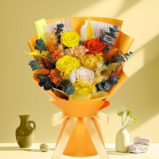 Fall Flowers Gifts for Mom, Flower for Delivery, Preserved Roses Bouquets, Birthday Gifts for Women, Mothers Day Flowers for Wife (Orange)
