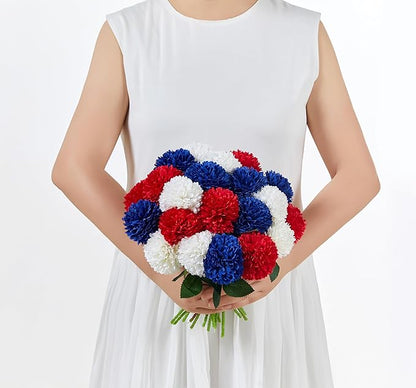 SITUMEIZI 12 Pcs Artificial Chrysanthemums Flowers Ball Flower Fake Mums Silk for Wedding Home Kitchen Decoration Floral Arrangement(Red,Blue,White)