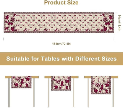 Elegant Floral Table Runner, Vintage Burgundy Maroon Flowers Classic Art Table Decoration Runner for Kitchen Dining Holiday Party Wedding Home Decor, 13x108 Inch