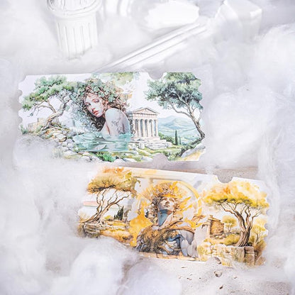 TIAMECH Greek Mythology PET Stickers - 90 Pcs Goddess Sea Sun God Legend Design, Waterproof Sticker for Journaling & Scrapbooking, Junk Journal Supplies, Ephemera & DIY Crafts
