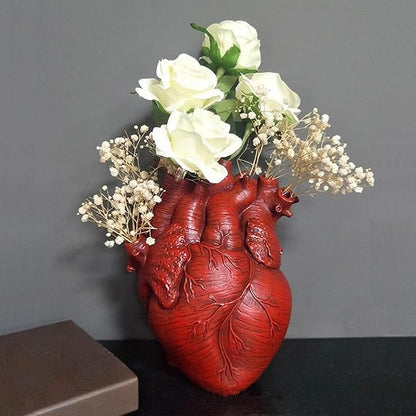 Heart Vase, Gothic Anatomical Resin Flower Pot Desktop, Human Heart Organ Shape for Dried Flower Arrangement on The Dining Table、Desktop Living Room Decoration (Red)