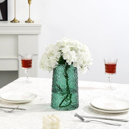 Green Glass Vase, Flower Vases for Bouquet, Modern Glass Vase for Flowers, Large Vases for Living Room, Bedroom, Kitchen, Office, Wedding, Dining Table, 8 Inches