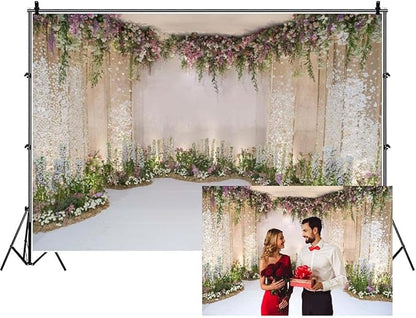 AOFOTO 10x7ft Wedding Backdrop Romance Archway Bridal Shower Flowers Wall Curtain Cradle Ceremony Banner Background for Photography Vinyl Anniversary Birthday Party Decoration Photoshoot Studio Props