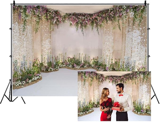 AOFOTO 10x8ft Wedding Backdrop Romance Archway Bridal Shower Flowers Wall Curtain Cradle Ceremony Banner Background for Photography Vinyl Anniversary Birthday Party Decoration Photoshoot Studio Props