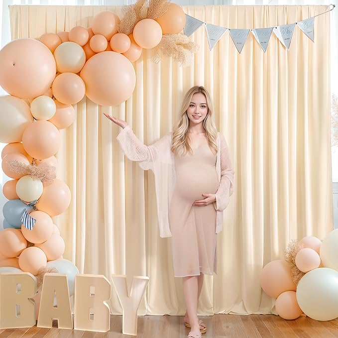 Champagne Backdrop Curtains 8 Panels - Wrinkle-Free Polyester Photography Drapes for Baby Shower & Birthday Party - 32 X 10FT