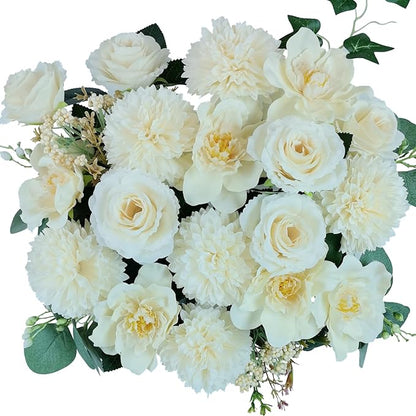Premium Champagne Silk Artificial Flower Bouquets, Tan Nude Fake Flowers Decoration, Cream Faux Floral Arrangements for Wedding Bridal Bouquets, Home Decor, Baby Shower, Table Centerpieces