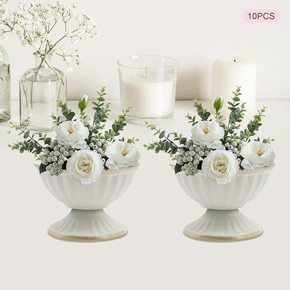 White Flower Arrangements Pot Vase for Wedding Centerpieces Table， 10 Pcs Small Metal Flower Planter Urn Vase Pot，for Home Wedding Party Christmas (10PCS, White)