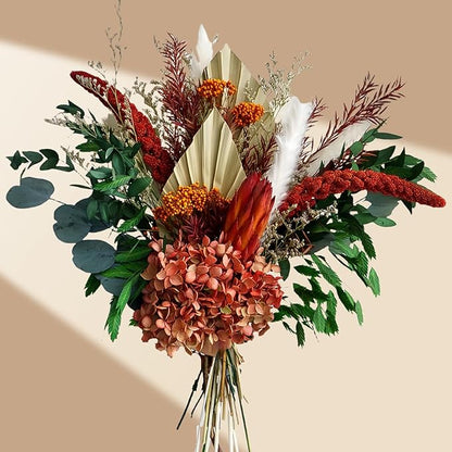 Natural Dried Flower Bouquet - Fall Pampas Grass & Eucalyptus Decor, Preserved Plants Bundle for Vases, Rustic Floral Arrangements for Home Wedding Table Centerpiece Decorations