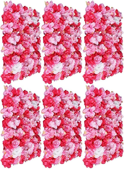 LOYALHEARTDY 6 PCS Artificial Flowers Wall Panels 24" x 16" Decorative Hydrangea and Rose Flower Panels Flower Wall for Home Party Wedding Christmas Festival Photo Backgdrop Decor
