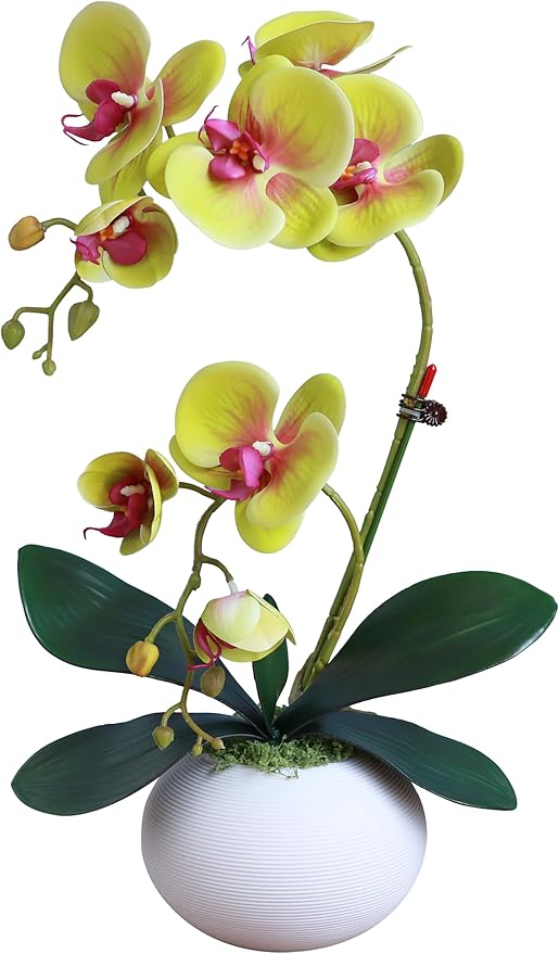 Forlaoers 17" Green Artificial Flowers Artificial Orchids That Look Real with Pot Fake Orchid in Vase for Table Centerpieces Indoor Home Decor Office Bathroom Decoration