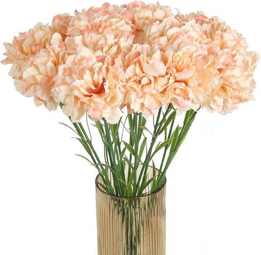 Champagne Carnations Artificial Flowers 15PCS 21.25in Carnations Silk Flowers for Wedding Home Table Centerpieces Floral Arrangements Decor(Champagne)