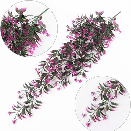 Artificial Hanging Plant for Outdoor Decor, Fake Vine Plants Faux Plastic Ivy Leaves Foliage UV Resistant Greenery Flowers Home Garden Indoor Door Wall Wedding Party Decoration - Fuchsia 4 Pack