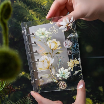 TIAMECH Flowers Stamp PET Stickers - 150 Pcs Vintage Dream Talk & Beauty Snow Floral Design, Waterproof Sticker for Journaling & Scrapbooking, Junk Journal Supplies, Ephemera & DIY Crafts