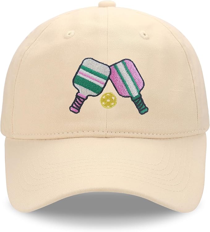 Pickleball Hat for Women Men, Adjustable Embroidered Cotton Smiley Face Washed and Distressed Baseball Cap Pink