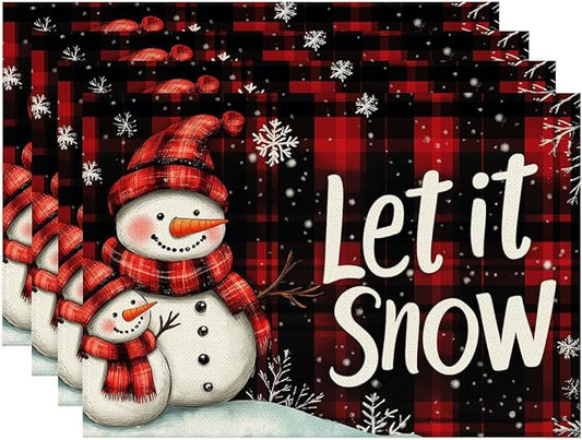 Christmas Snowman Placemats Set of 4 Let It Snow Table Mats Linen Place Mats for Dining Kitchen Country Camp Farmhouse Decor 12x18 Inch