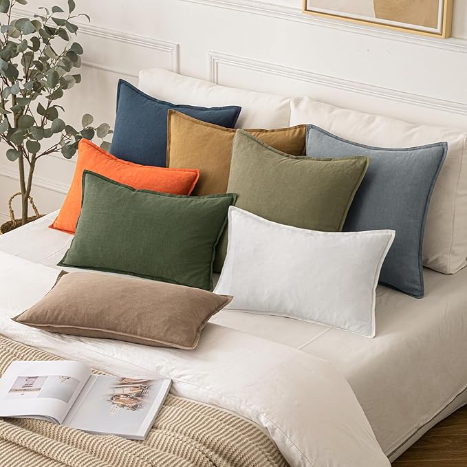MIULEE Decorative Linen Pillow Covers 18x18 Inch Navy Blue Boho Farmhouse Neutral Couch Throw Pillows for Bed Pack of 2 Accent Coastal Modern Pillowcase Summer Sofa Livingroom Home Decor