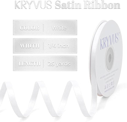 White Satin Ribbon, Double Faced 1/4 Inch X 25 Yards White Ribbon, Premium Satin Ribbons for Gift Wrapping, Crafts, Hair Bow Making, Sewing, Flower Bouquet, Wedding Party Decor
