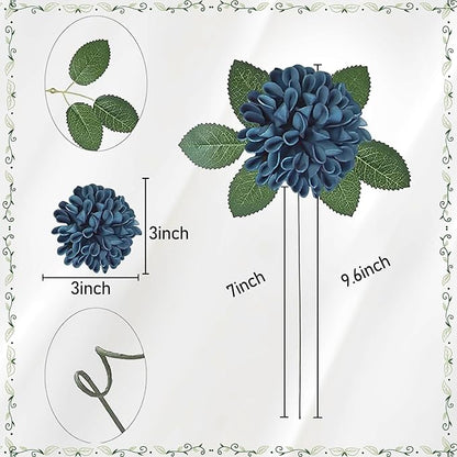 Artificial Flowers, 100pcs Artificial Rose for DIY Wedding Bouquets Centerpieces Arrangements, Navy Blue Dahlia Flowers with Stems for Bridal Shower Party Home Decoration