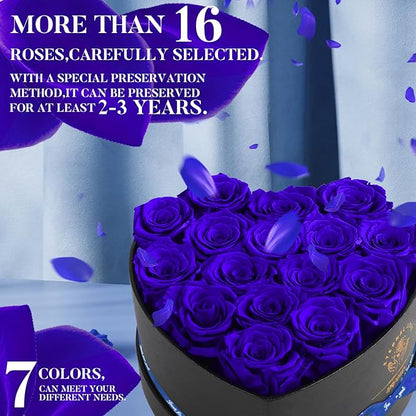 16 Preserved Flower Delivery Prime, Preserved Roses in a Box, Birthday Gifts for Women, Mother's Day, and Valentine's Day-Blue Roses