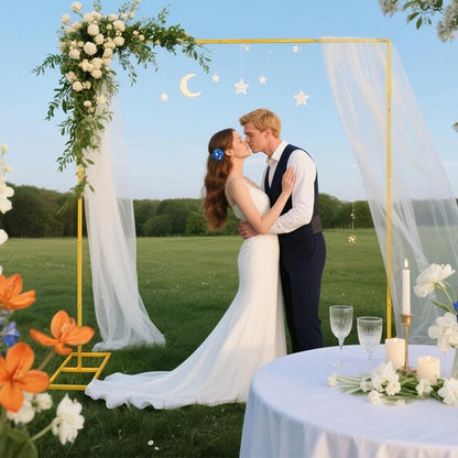 9.9FT Gold Metal Wedding Arches for Ceremony Square Balloon Arch Stand Rectangular Backdrop Stand for Anniversary Birthday Party Bridal Shower Home Indoor Outdoor Decoration