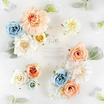 AGIRL Artificial Flowers Combo Silk Mix Blue Fake Flower with Stems for DIY Wedding Bouquets Centerpieces Arrangements Table Chair Decor Baby Shower Home Decor (Champagne Blue)