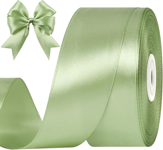 1-1/2 Inches 50 Yards Sage Green Satin Ribbon, Solid Fabric Ribbon Roll for Flower Bouquets, Gift Wrapping, Wedding, Handmade Crafts