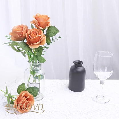 52pcs Terracotta Roses Artificial Flowers Fake Flowers Silk Roses with Stems for DIY Wedding Bouquets Bridal Shower Centerpieces Arrangements Party Decorations