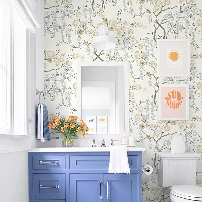 Orainege Peel and Stick Wallpaper Vintage Floral Contact Paper 17.7in ×118.1in Beige Floral Wallpaper Peel and Stick Removable Wall Paper for Bathroom Waterproof