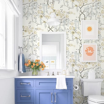 Orainege Peel and Stick Wallpaper Vintage Floral Contact Paper 17.7in ×118.1in Beige Floral Wallpaper Peel and Stick Removable Wall Paper for Bathroom Waterproof