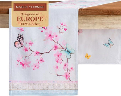 Maison d' Hermine Table Runner 100% Cotton Double Layer Table Runners 108 inches Long Decorative for Home Kitchen Dining Party Wedding Bridal Shower Spring Summer (Blossoms in Spring, 14.50" x 108")