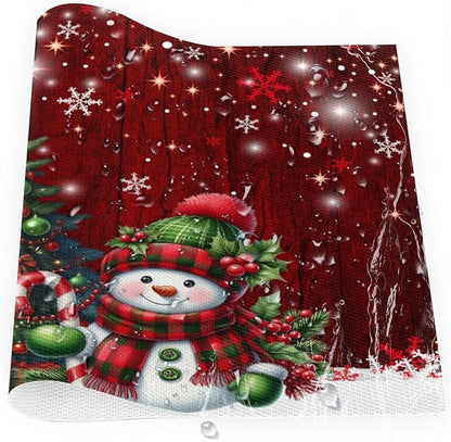 Xmas Christmas Tree Snowman Red Placemats Set of 1 PVC Vinyl Non Slip Table Mats Heat Resistant Place Mats Washable Wipeable Dining Table Mat for Kitchen Decor Party Indoor Outdoor Decorative Gift