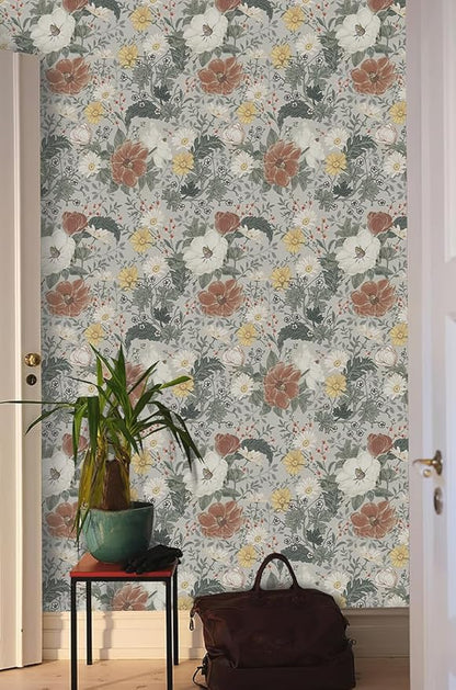 Simon&Siff Vintage Wallpaper Peel and Stick Modern Floral Wall Paper Farmhouse Botanical Contact Paper Removable Renter Friendly Wallpaper for Cabinets Countertop Wall 200" x 17.3"